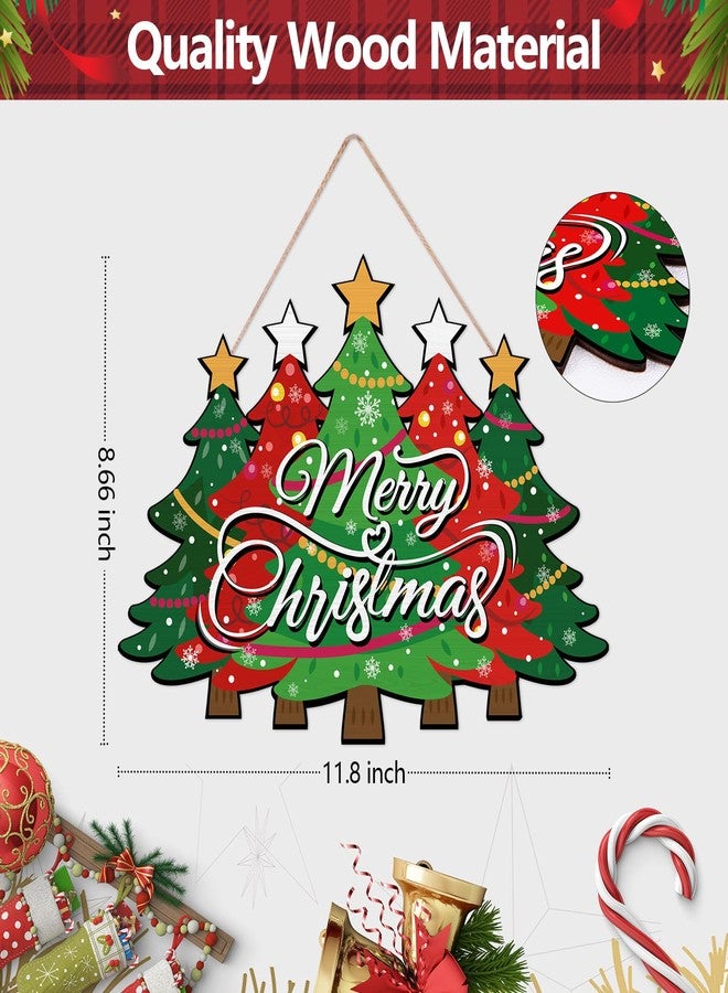 FIPUTE Merry Christmas Door Sign,Christmas Decor, Tree Wood, Decorations Hanging Sign,Merry Welcome Sign,Farmhouse Hanging Plaque Porch Xmas Front Outdoor Home Decor - Image 5